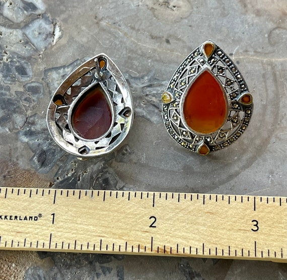 Art Deco Sterling Silver Marcasite Carnelian Vint… - image 4