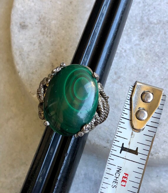 Old Victorian Brutalist Green Malachite Silver Vi… - image 8