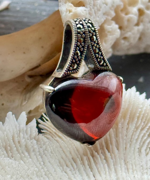 Heart Shaped  Ruby Red Garnet Sterling Silver Mar… - image 3