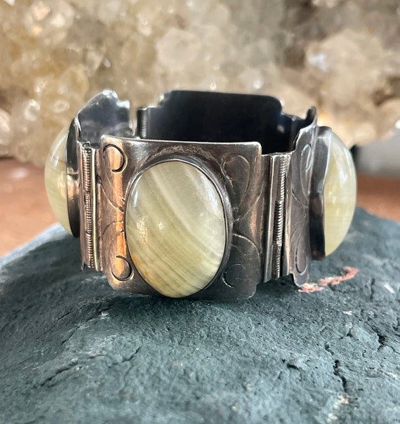 Amazing Heavy Sterling Silver Green Onyx Antique … - image 3