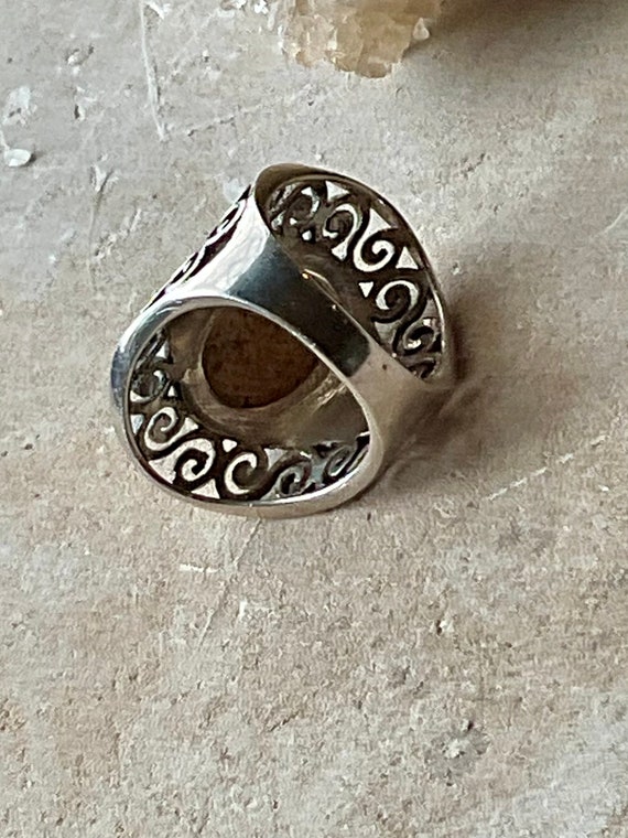 Solid Sterling Silver Scroll Work Speckled  Brown… - image 6