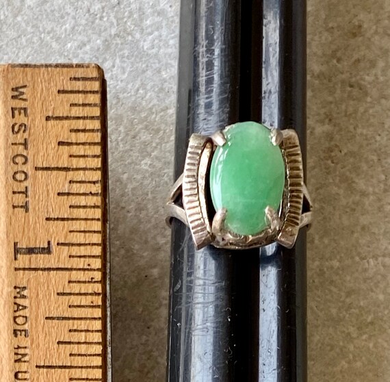 Art Deco Green Jade Sterling Silver Vintage Ring - image 6