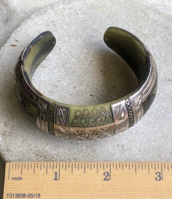 Beautiful Horn Sterling Silver Ethnographic Vintage Cuff