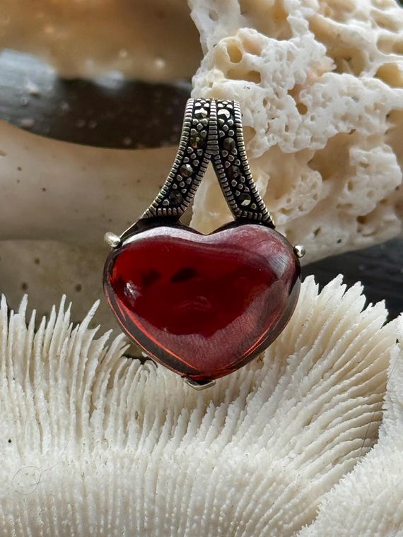 Heart Shaped  Ruby Red Garnet Sterling Silver Mar… - image 9