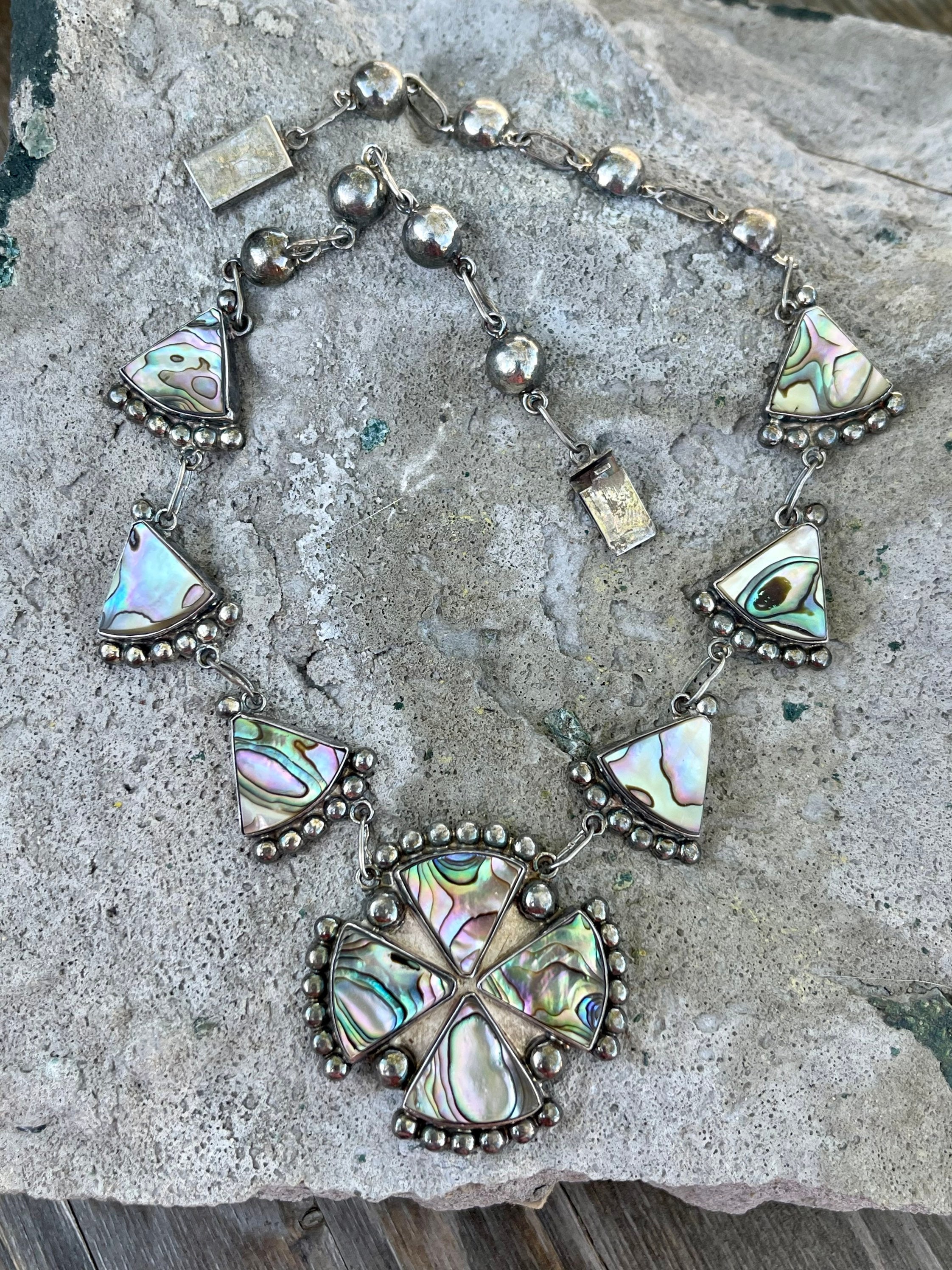 Mexican Sterling Silver Abalone Shell Singed Vintage