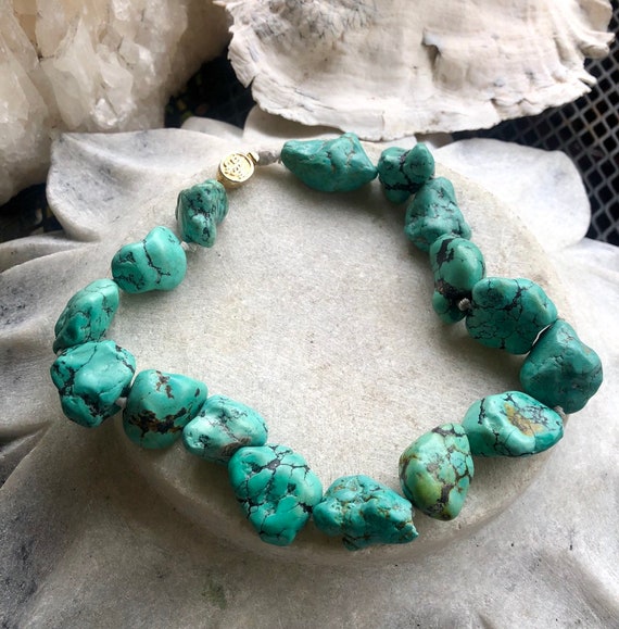 Old Chinese Natural Turquoise Nugget Hand Knotted… - image 3