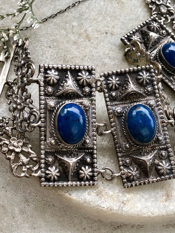 Solid Silver Open Back Blue Sodalite Italian Peru… - image 2