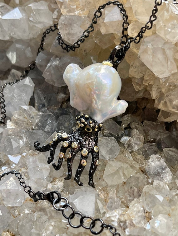 Sterling Silver Gold Gemstone Blister Pearl Octop… - image 8