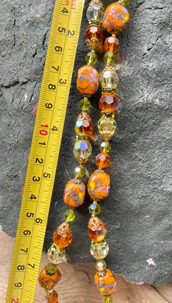 Retro Orange Art Glass Green Crystal Vintage Bib … - image 3