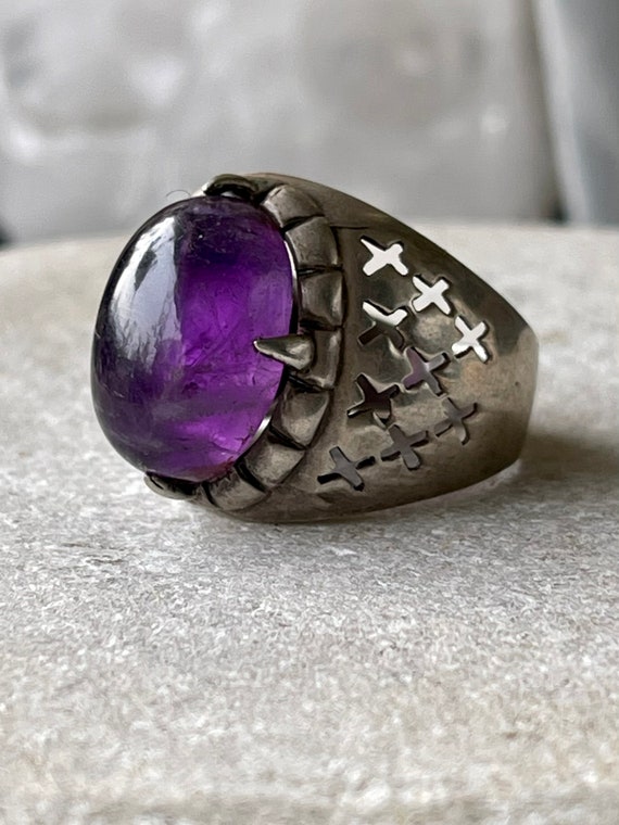 Bold Beautiful Purple Amethyst Cabochon Sterling … - image 1