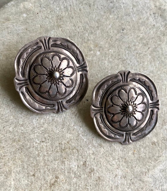 Old Native American Stamped Concho Vintage Earrin… - image 3