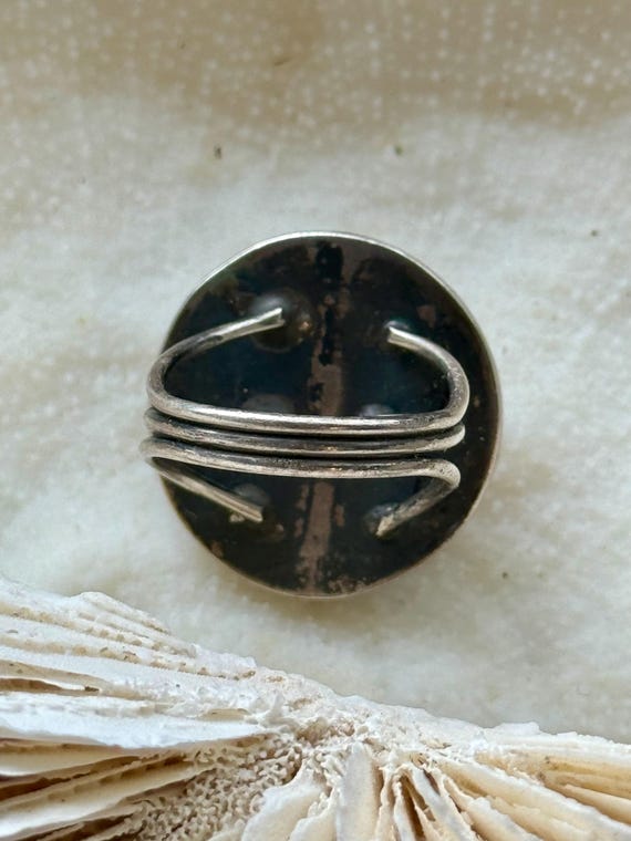 Boutons De Manchette Vintage En Argent Sterling & Noir – Design Mid Century Modern – Occasion En Bon état