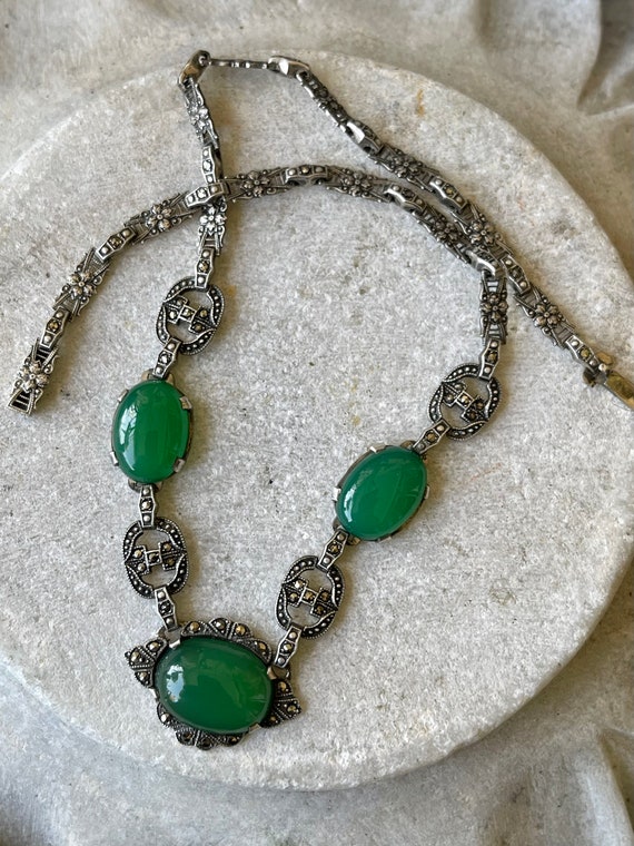 Beautiful Authentic Art Deco Sterling Silver Green Chrysoprase