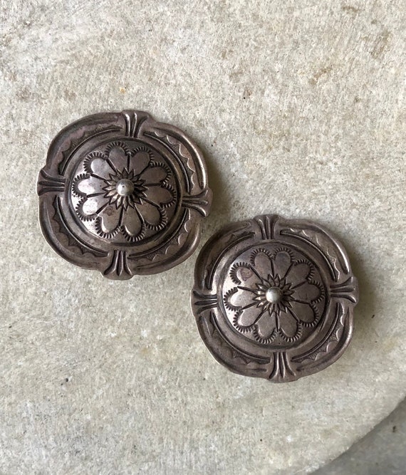 Old Native American Stamped Concho Vintage Earrin… - image 5