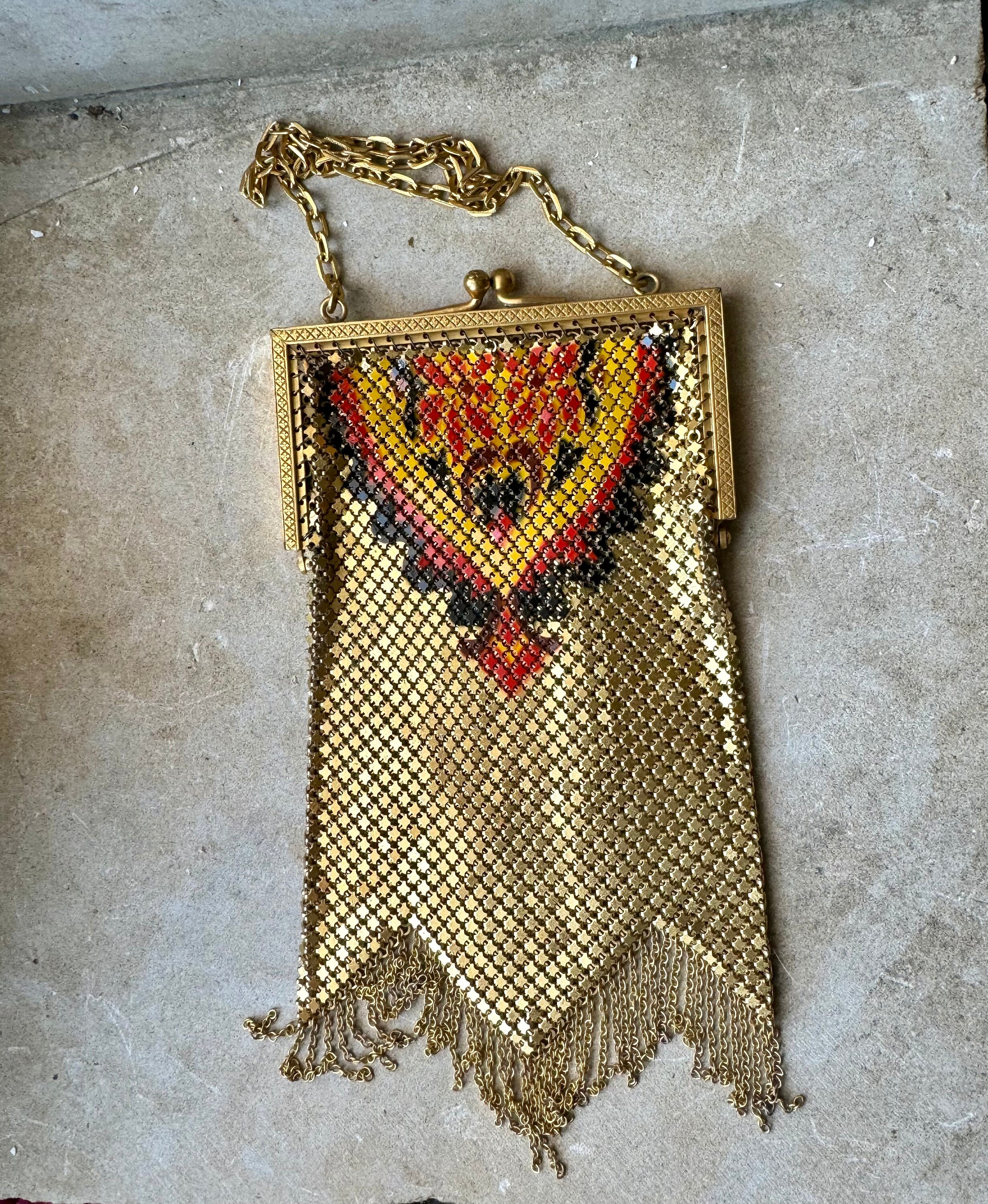 1920s Art Deco Enamel Metal Mesh Chain Link Antique Evening Bag - Etsy