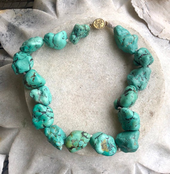 Old Chinese Natural Turquoise Nugget Hand Knotted 