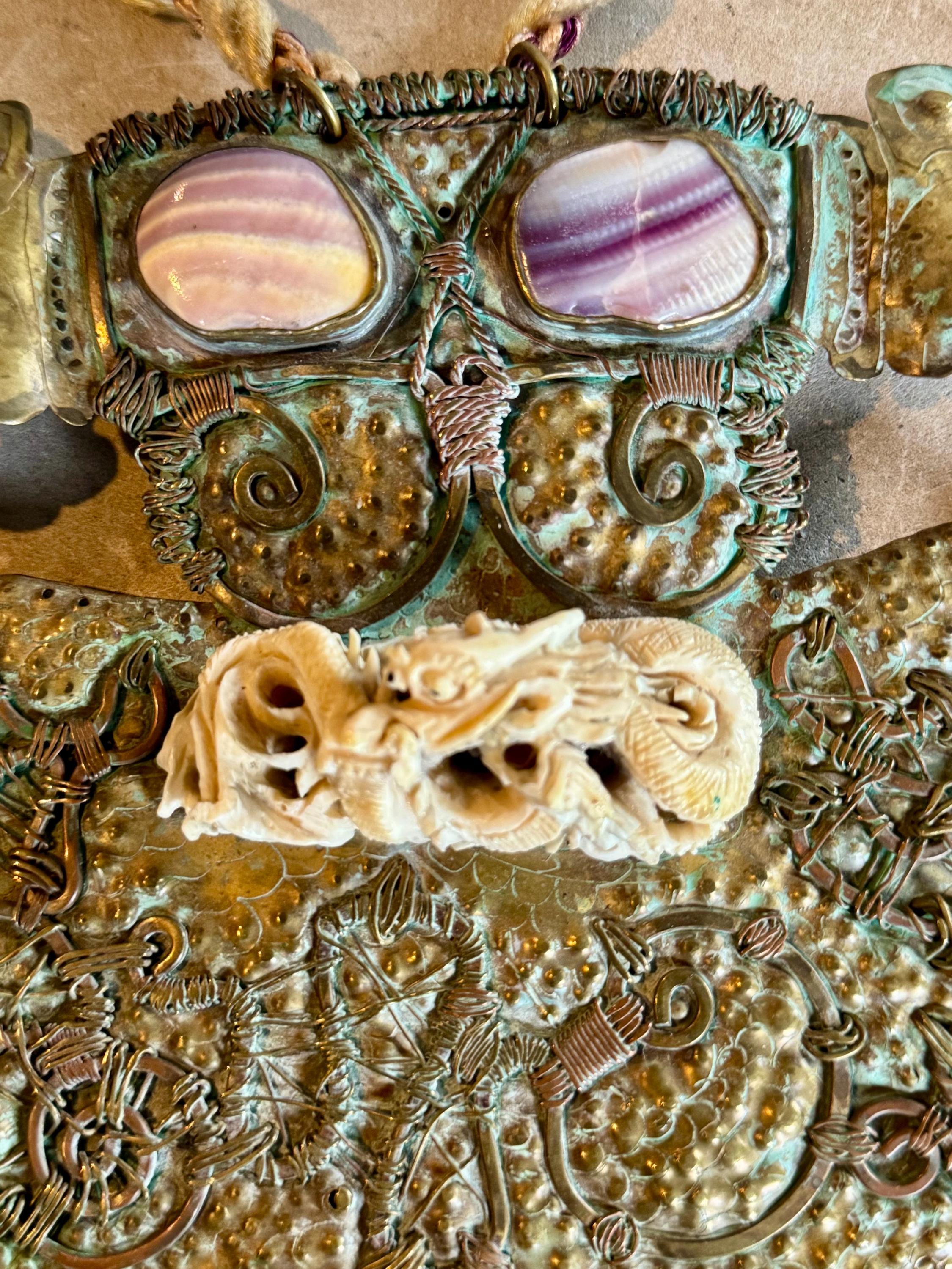 Vintage Alex & Lee Peace Love Necklace – 1960s Mixed Metal Carved