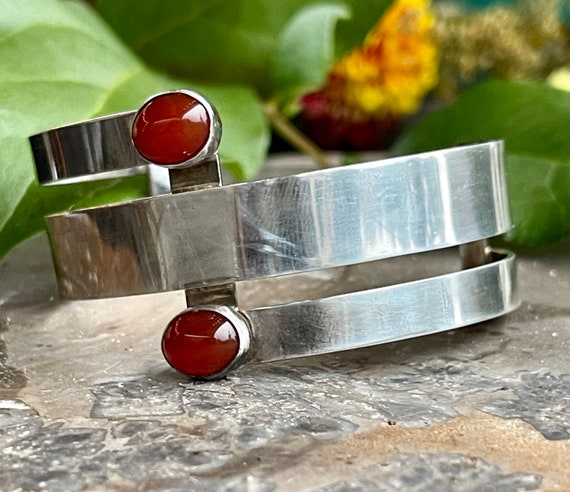 Modernist Geometric Sterling Silver Carnelian Vin… - image 10