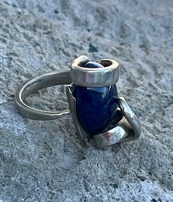 Brutalist Sterling Silver Deep blue Lapis Vintage… - image 10