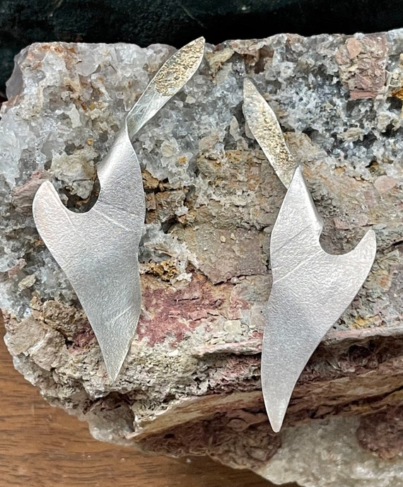 Brutalist Sculpted Textured Sterling Silver Singe… - image 1