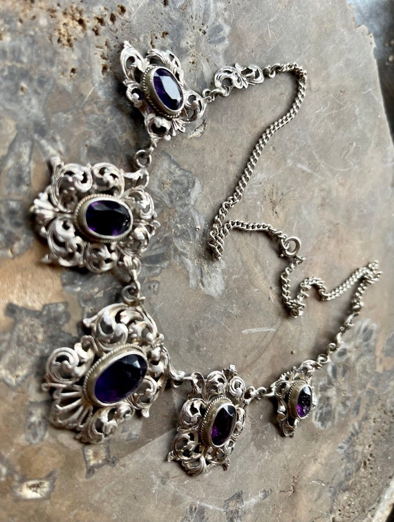 Beautiful Italian Art Nouveau  Silver Purple Amet… - image 5