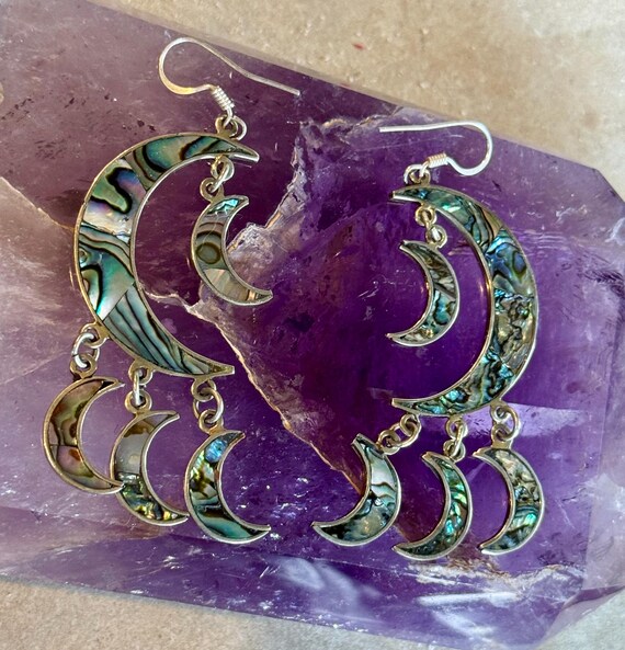 Sterling Silver Rainbow Abalone Shell Multi Cresc… - image 10