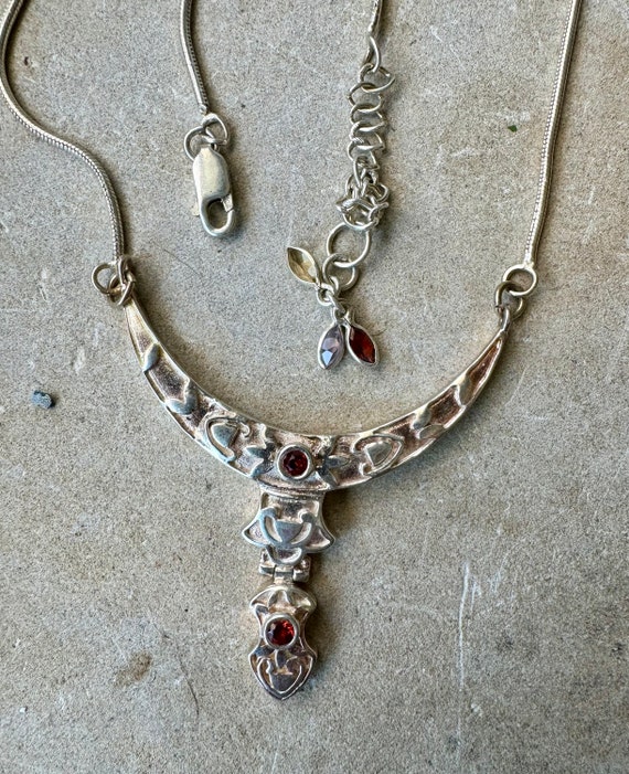 Sterling Silver Crescent Garnet Multi GemStone Vi… - image 1