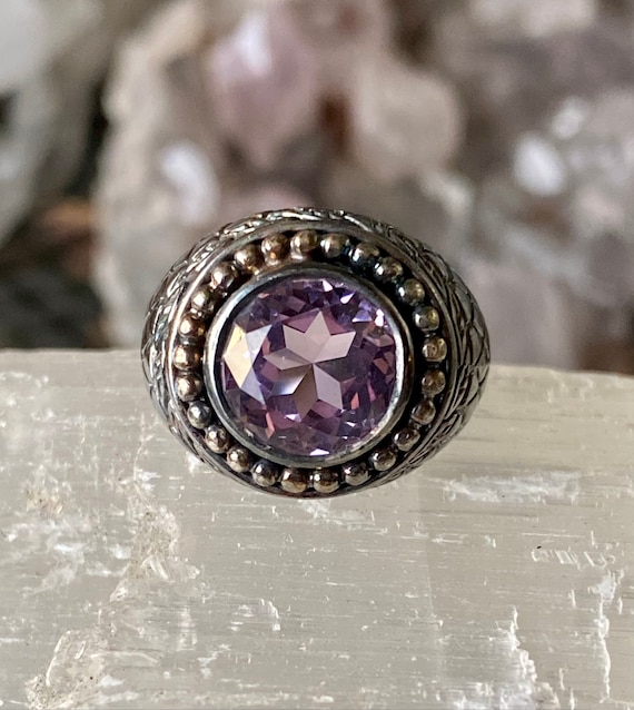 Purple Faceted Amethyst Cabachon Sterling Silver … - image 1