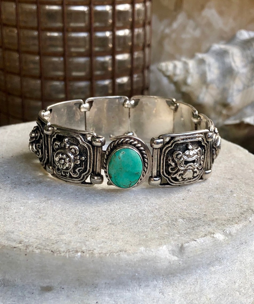 Bracciale Regolabile In Argento Tibetano Con Turchese – 2 Strati Ritorti, Gioiello Etnico Donna