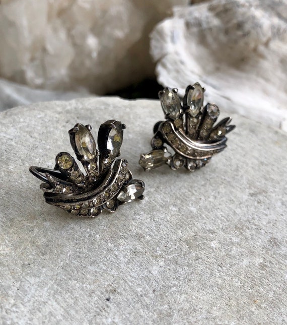 Beautiful Art Deco Sterling Silver Rhinestone Antique Vintage Earrings Art Deco Jewelry