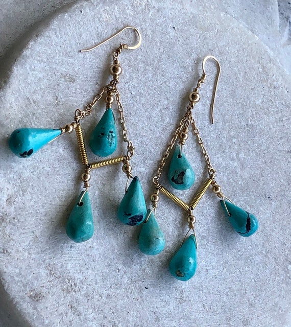 Gold Gilt Sterling Silver Turquoise Drop  Vintage… - image 2