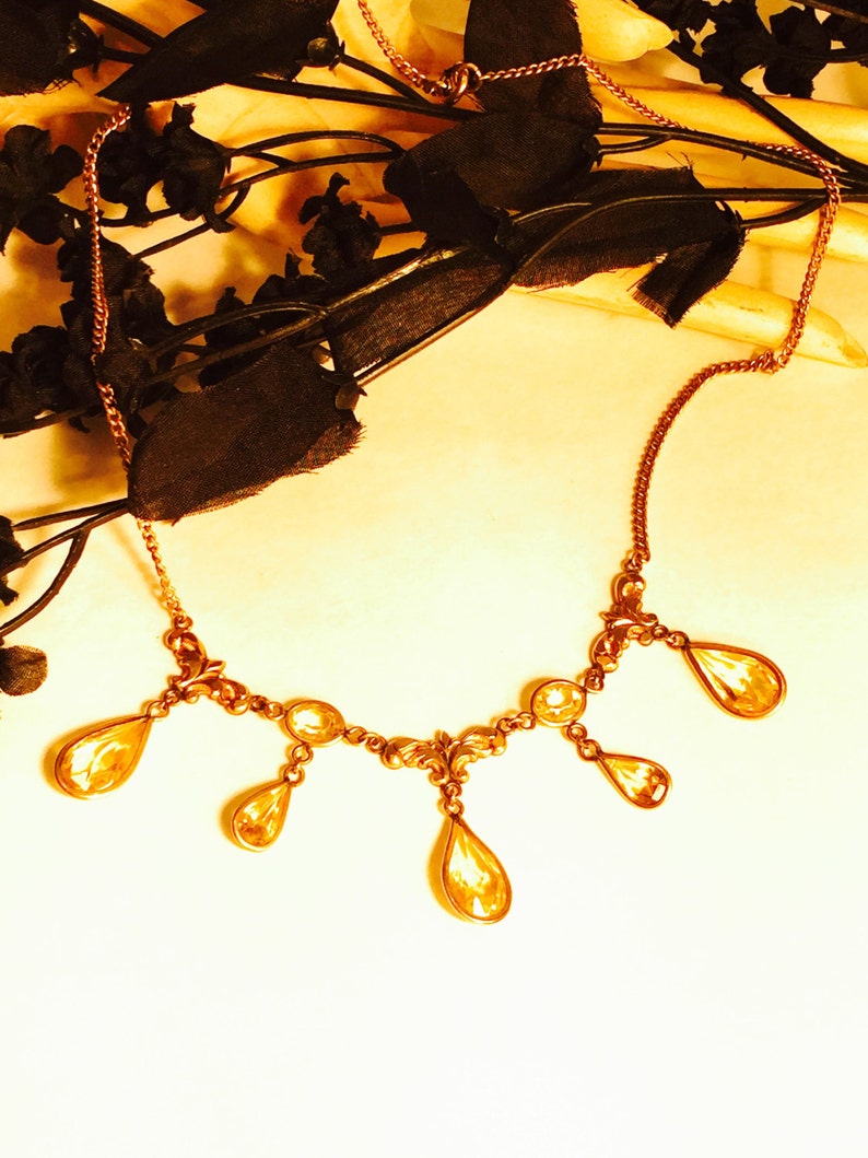 Beautiful Edwardian Art Nouveu Citrine Gold Vintage Festoon Antique Necklace
