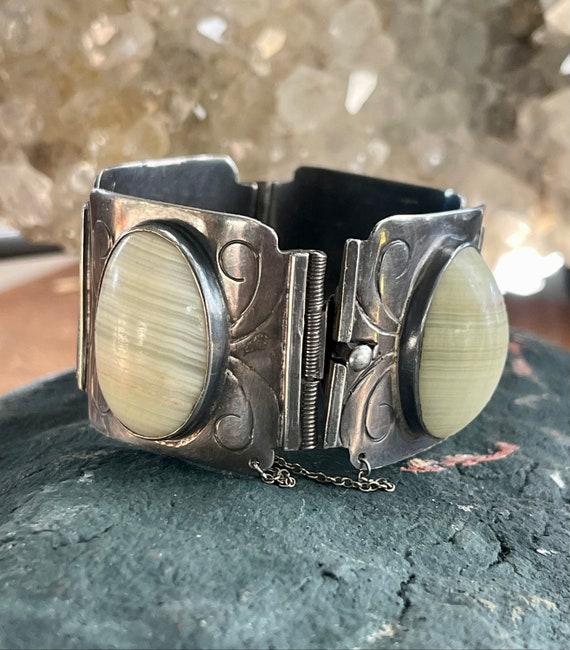 Amazing Heavy Sterling Silver Green Onyx Antique … - image 7