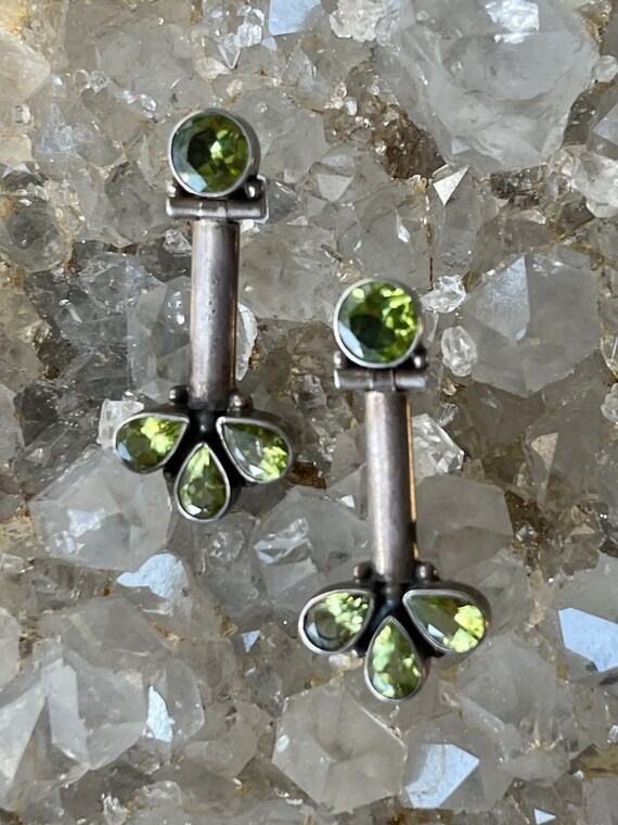 Faceted Green Peridot Sterling Silver Vintage Ear… - image 5