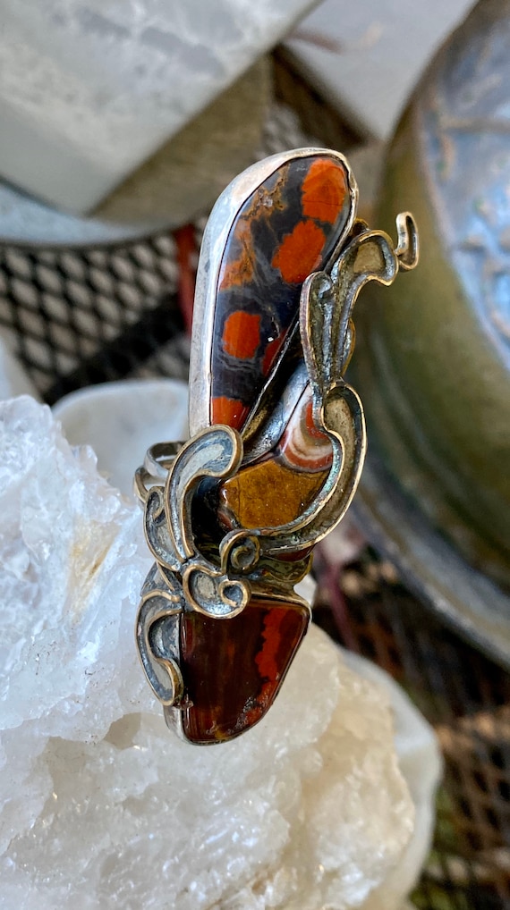 Desiginer Mid Century Modern Mixed Metal Red Jasp… - image 6