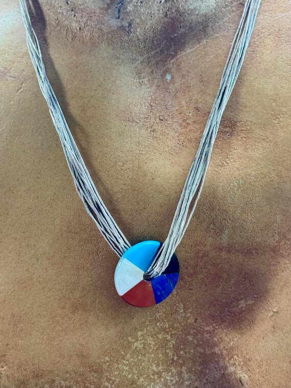 Multi Stone Mosaic Circle Pendent Liquid Sterling… - image 2