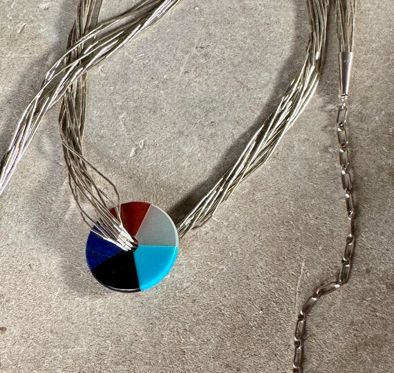 Multi Stone Mosaic Circle Pendent Liquid Sterling… - image 4