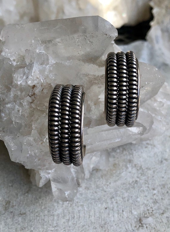 Spiral Sterling Silver Vintage Hoop Earrings - image 2