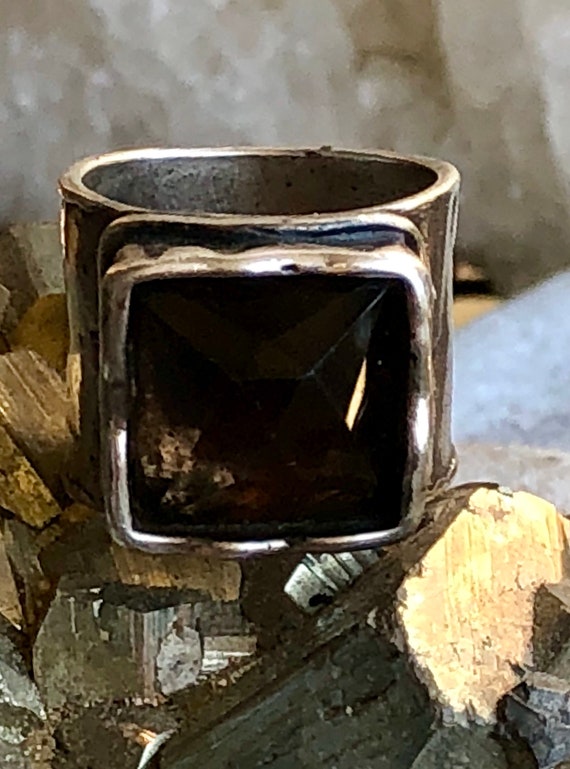 Sculpted Modernist Sterling Silver Smokey Quartz … - image 3