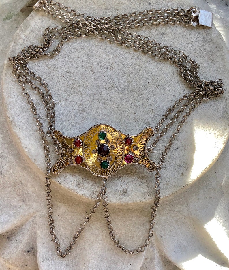 Austro Hungarian Silver Stone Vintage Festoon Necklace Art Nouveau Jewelry image 5
