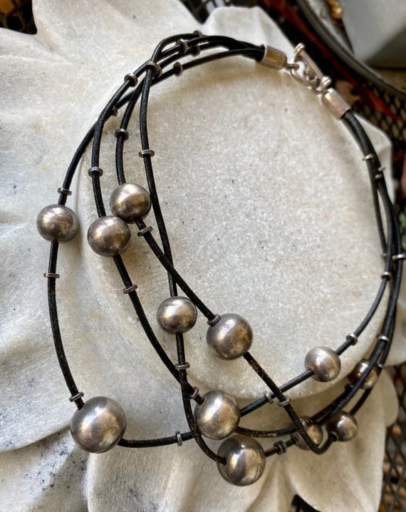 Chunky Modernist Multi Strand Sterling Silver Bal… - image 4