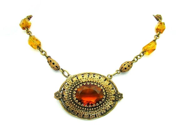 Beautiful Art Deco Faceted Gold Citrine Topaz Amb… - image 5