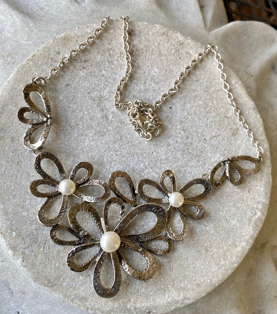 Bold Beautiful Sterling Silver Natural Pearl Flow… - image 7