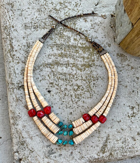 Beautiful Native American Red Coral Turquoise Nug… - image 4