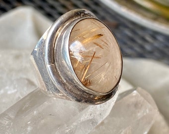 Sterling Silver Gold Rutilated Quartz Vintage Ring