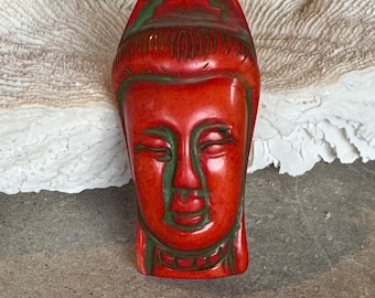 Beautiful carved Red Stone Quan Yin Vintage Necklace Pendant