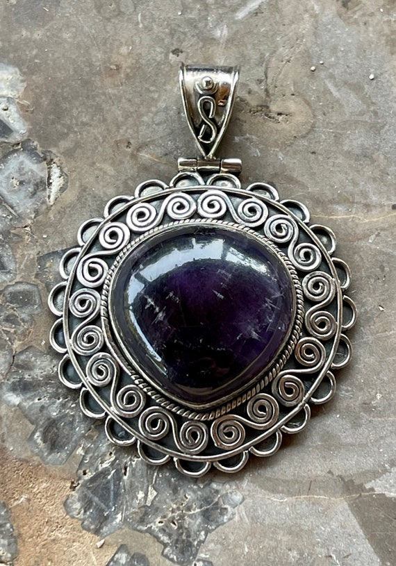 Beautiful Bold Deep Purple Amethyst Ornate Sterli… - image 2