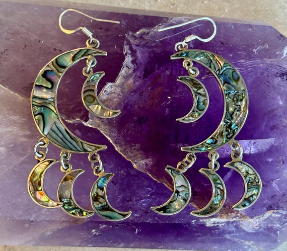 Sterling Silver Rainbow Abalone Shell Multi Cresc… - image 6