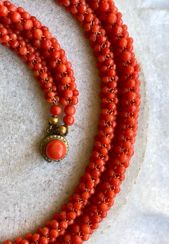 Art Nouveau Art Deco Natural Red Coral Double Wov… - image 10