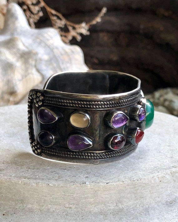 Beautiful Muiltistone Amethyst Green Stone Sterli… - image 4